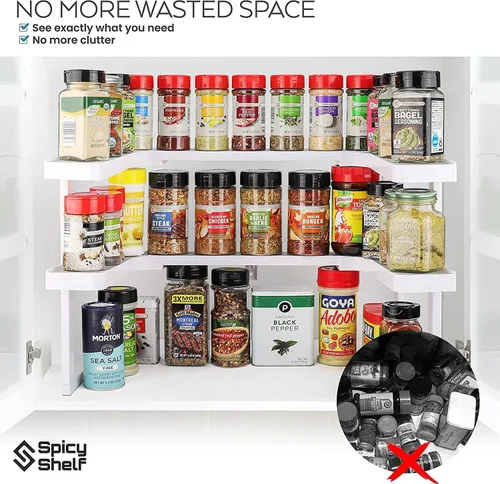Vista 5 de Spicy Shelf Deluxe – Estante de especias extensible y gabinete apilable y organizador de despensa (1 juego de 2 estantes) – Como se ve en la TV