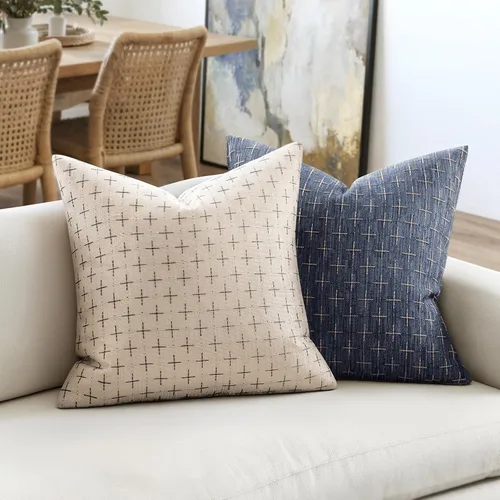 Vista 19 de MIULEE - Juego de 2 fundas de almohada decorativas de lino de arpillera navideñas, modernas, estilo campestre, rústicas, tejidas, con textura