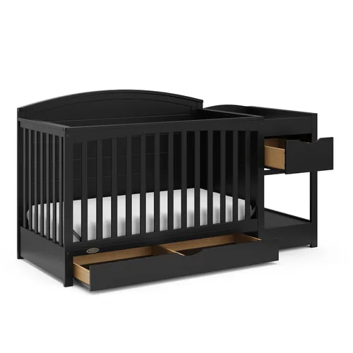 Vista 8 de Graco Bellwood - Cuna convertible 5 en 1 y cambiador con cajón (negro) - Certificado GREENGUARD Gold, cajón de almacenamiento de tamaño completo, se
