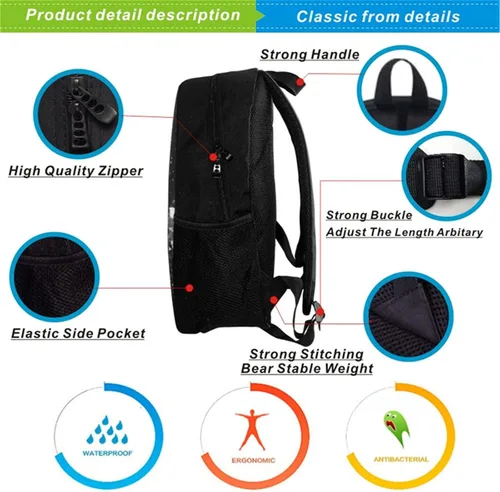 Vista 4 de GKPLY Mochila Cristiano Ronaldo para adolescentes y niños, mochila de regreso a clases, mochila informal ligera para viajes, Negro 27, talla única