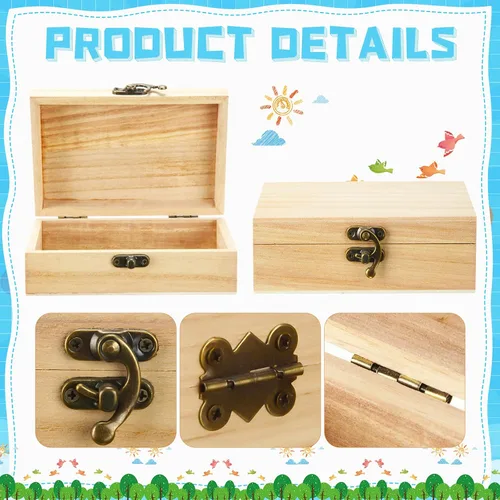 Vista 3 de Tuanse - Caja de madera sin terminar con tapa con bisagras de 6 x 4 x 2 pulgadas, pequeña artesanía sin pintar, joyería, recuerdo, caja
