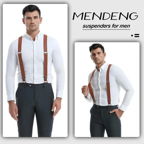 Vista 24 de MENDENG Tirantes de gancho giratorio de bronce vintage con 4 tirantes ajustables para hombre