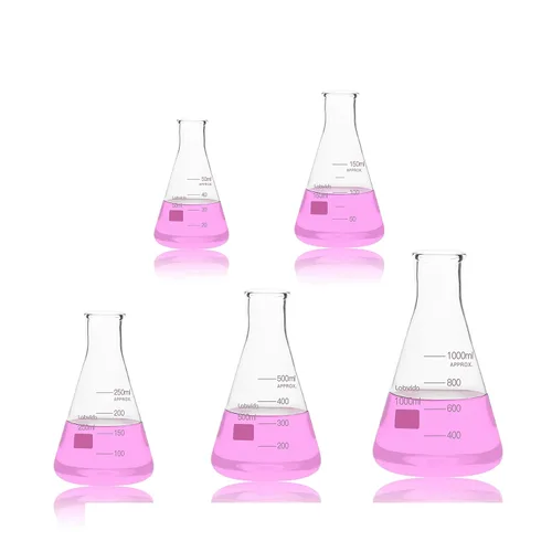 Vista 17 de Frascos Erlenmeyer de boca estrecha de vidrio, Vol.2000ml, 3.3 Borosilicato con graduación impresa, LVC010