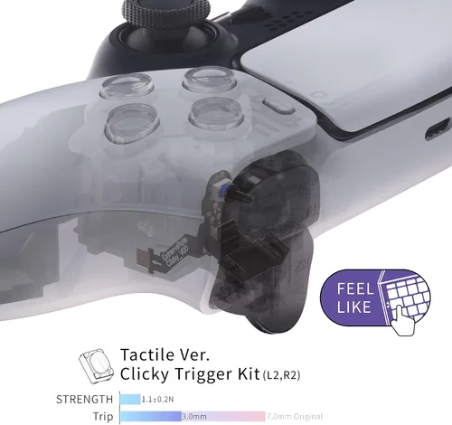 Vista 6 de eXtremeRate Kit de Gatillo de Pelo Clicky Versión Táctil para Controlador PS5 BDM-010 y BDM-020, Botones de Hombro, Botones de Gatillo Parachoques