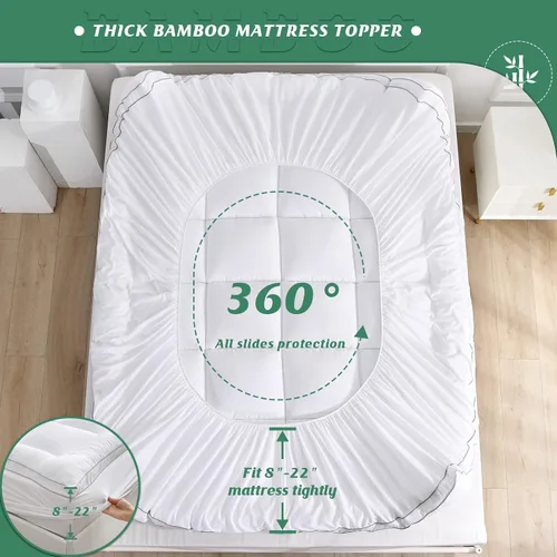 Vista 5 de GRT Cubrecolchón tipo almohada Individual, de rayón con cubierta de bambú, acolchado con relleno alternativo de plumón 3D de 900gsm, colchón