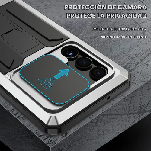Vista 2 de Funda de metal compatible con Samsung Galaxy S23, funda de metal resistente de grado militar, funda protectora de cuerpo completo con soporte
