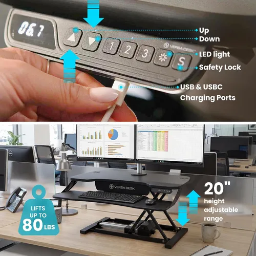 Vista 5 de VERSADESK PowerPro Elite - Convertidor de escritorio eléctrico ajustable de 36 pulgadas con controlador programable y concentrador USB. Aplicación