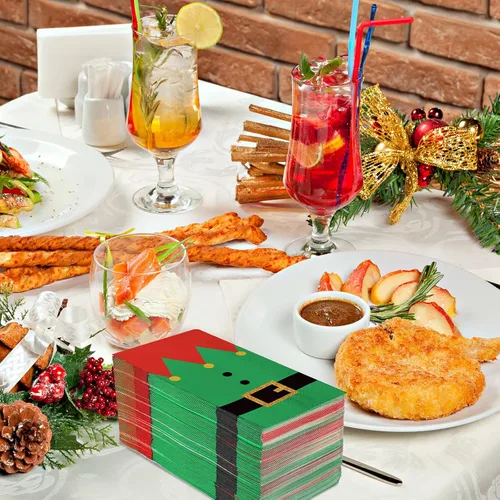 Vista 7 de 200 Pcs Christmas Napkins Disposable Paper Xmas Disposable Guest Towels Merry Christmas Dinner Napkins Design for Winter Holiday Party Supplies