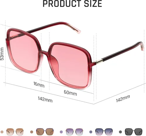 Vista 6 de TOREGE Gafas de sol para mujer, gafas de sol cuadradas de gran tamaño, gafas de sol polarizadas de moda para mujer TR-C8