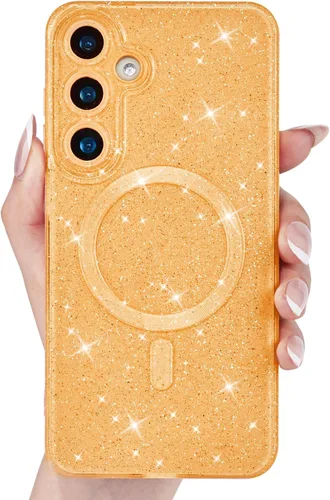 Vista 15 de Svanove Funda magnética con purpurina para Samsung Galaxy S22, compatible con Magsafe Cute, brillante, brillante, estética, dura y brillante