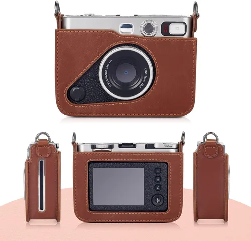 Vista 4 de Phetium Funda protectora compatible con Fujifilm Instax Mini EVO Hybrid Instant Camera-Bolsa de piel sintética con correa ajustable para el hombro