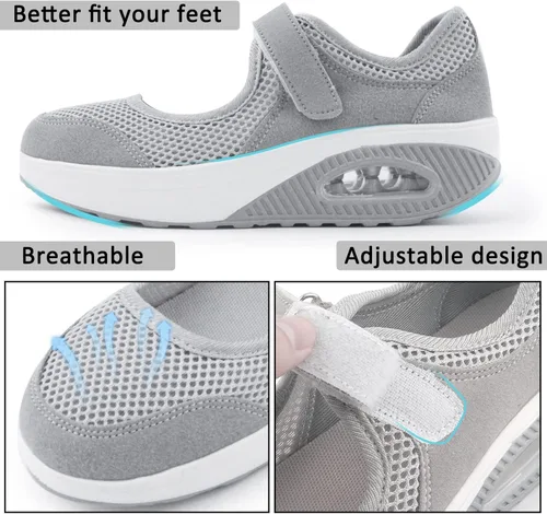 Vista 2 de Zapatos de enfermería de trabajo para mujer, antideslizantes, ajustables y transpirables, para caminar, fitness, informal, enfermería, ortopédicos