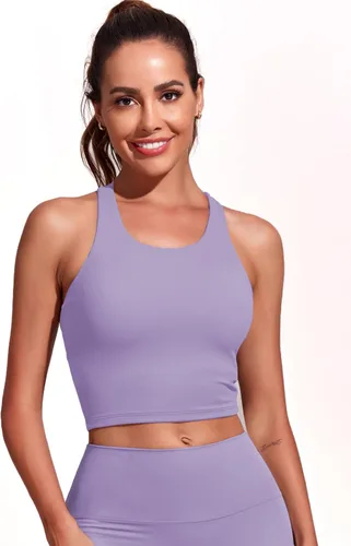 Vista 2 de Honlyps Criss Cross Workout Tops for Women Backless Strappy Sports Bra Longline Fitness Yoga Crop Tank Top with Bulit in Bra