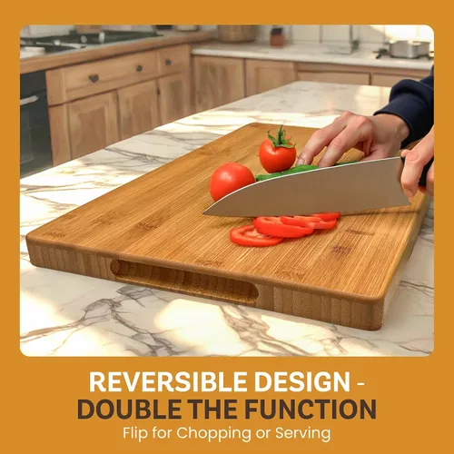 Vista 7 de Tabla de Cortar Carne - Tabla Grande de 18"x12" Reversible de Bambú para Pavo - Bloque de Carnicero de Servicio Pesado con Ranura Profunda