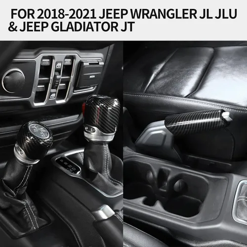Vista 7 de Funda para Freno de Mano + Tapa del Pomo de Cambio + Tapa del Pomo de Cambio del Modo de Conducción Compatible con Jeep Wrangler JL JLU 2018-2025