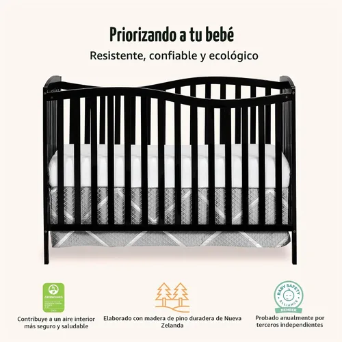Vista 5 de Dream On Me Chelsea - Cuna convertible 5 en 1 de color negro, certificación JPMA 4-Position Mattress Support, Converts to Toddler, Day and Full