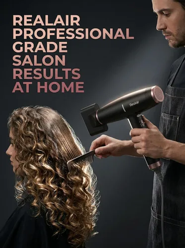 Vista 2 de Secador de pelo iónico profesional Realair® con difusor • Secador de iones negativos • Adecuado para todo tipo de cabello • Control inteligente