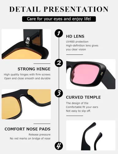 Vista 6 de kimorn Gafas de sol para mujeres y hombres, modernas, retro, modernas, estilo de los años 90, vintage, Y2K, marco cuadrado de gran tamaño, K1337