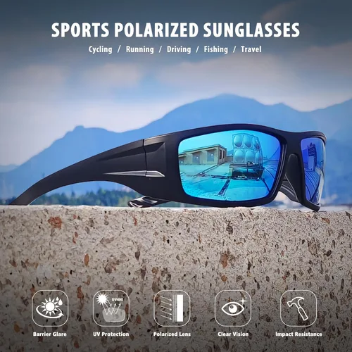 Vista 5 de Gafas de sol deportivas polarizadas para hombres y mujeres con marco irrompible para ciclismo, pesca, lentes envolventes, protección UV400