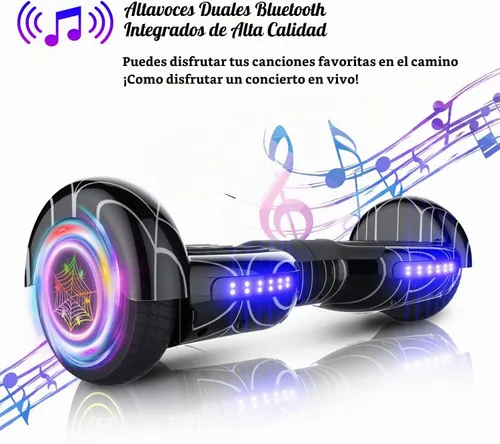 Vista 7 de Hoverboard con patrón de araña para niños de 6 a 12 años, con altavoz Bluetooth y luces LED, tabla deslizante de 6.5 pulgadas, certificado
