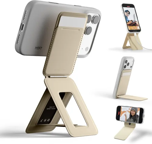 Vista 27 de MOFT MOVAS - Billetera con trípode para teléfono, 3 en 1, soporte magnético compatible con NFC, soporte para tarjetas ajustable de cuero vegano
