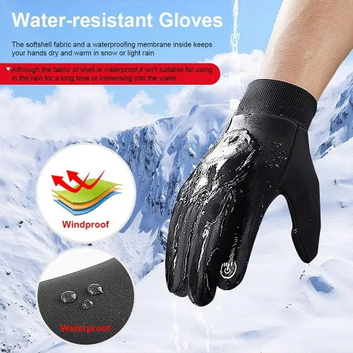 Vista 4 de LERWAY Guantes cálidos de invierno, guantes térmicos negros cálidos para hombres y mujeres, impermeables, para pantalla táctil, antideslizantes
