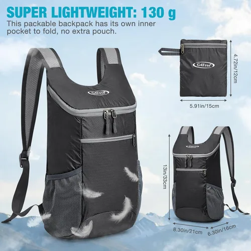 Vista 4 de G4Free, mochila pequeña y plegable, liviana y casual, para ir de camping o para exteriores, para adultos y niños (11 L)