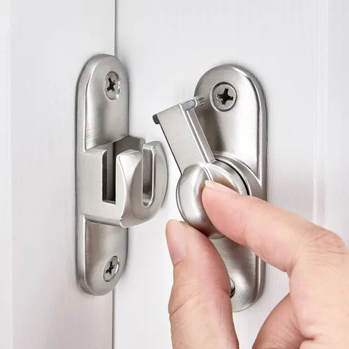 Vista 8 de INIRET Pestillos de puerta de granero negros, cerradura de puerta de 90/180 grados, herrajes de pestillo de puerta abatible
