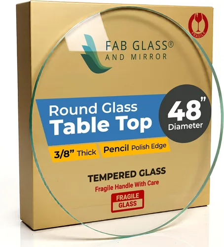 Vista 25 de Fab Glass - Mesa redonda de cristal de 48 in, grosor de 3/4 in, cristal pulido plano templado, Vidrio, Transparente