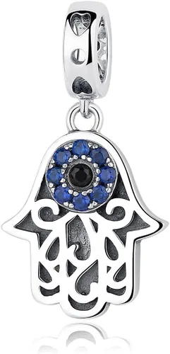 Vista 53 de BISAER Hamsa - Dije de mano de plata de ley, piedras preciosas azules de mal de ojo, se adapta a brazalete, pulsera, collar