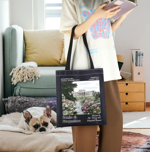 Vista 6 de ENSIANTH Funda de libro de Pride Reader con cremallera para regalo para amantes de los libros de prejuicios de JA Novelist (bolsa B)