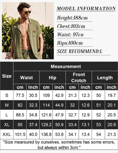 Vista 7 de COOFANDY Pantalones cortos de lino para hombre con cintura elástica y cordón para playa