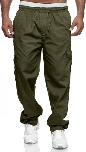 Vista 2 de THWEI Pantalones cargo para hombre, casuales, con cordón, atléticos, jogger, deportivos, pantalones para exteriores Verde militar