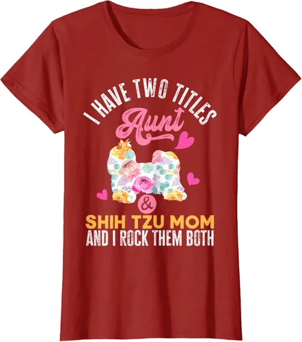 Vista 26 de I Have Two Titles Aunt and Shih Tzu Mom Camiseta divertida para perro, Negro