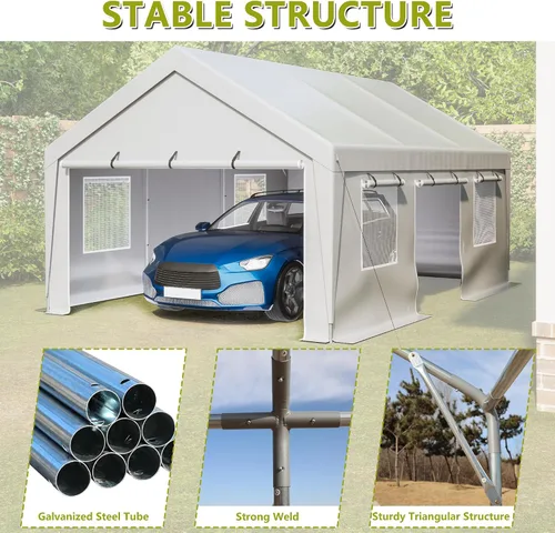 Vista 7 de Aprilsoul Cochera para exteriores de 13 x 20 pies, cobertizo de almacenamiento con ventanas de malla y tubo de acero galvanizado, lona para todas