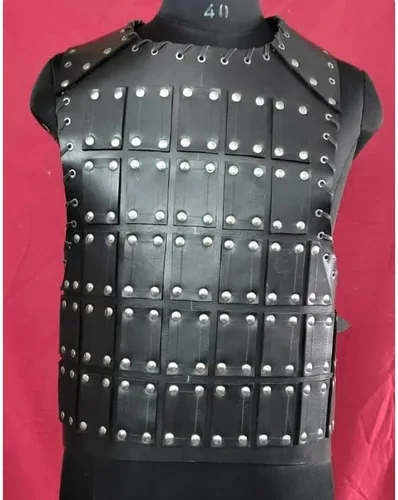 Vista 2 de Pechera bohemia de cuero medieval, armadura de cuero para LARP y cosplay, regalo helloween