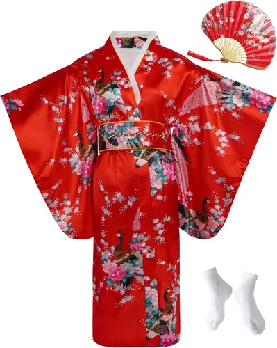Vista 7 de Vestido kimono japonés para niñas, disfraz de anime, cosplay, Halloween, bata elegante Negro