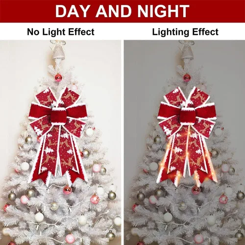 Vista 3 de ABTOLS 2 piezas de arcos de corona de Navidad con LED, arcos de terciopelo rojo para coronas, arcos rústicos de granja para puerta delantera, arcos
