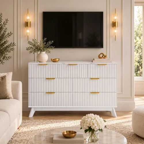 Vista 6 de YESHOMY Cómoda blanca acanalada para dormitorio, pecho de 47.2 pulgadas