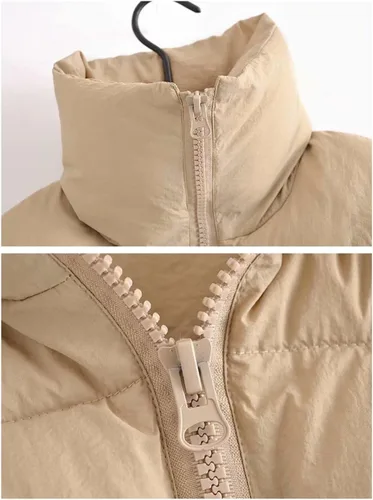 Vista 3 de Chaleco acolchado para mujer, con cuello alto, con cremallera, chaleco acolchado para invierno