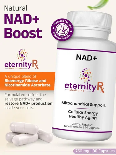 Vista 2 de Suplemento NAD+ con RiaGev®-WS™ - 750 mg de ribosa + complejo de ascorbato de nicotinamida - 30 cápsulas - Energía mitocondrial, envejecimiento