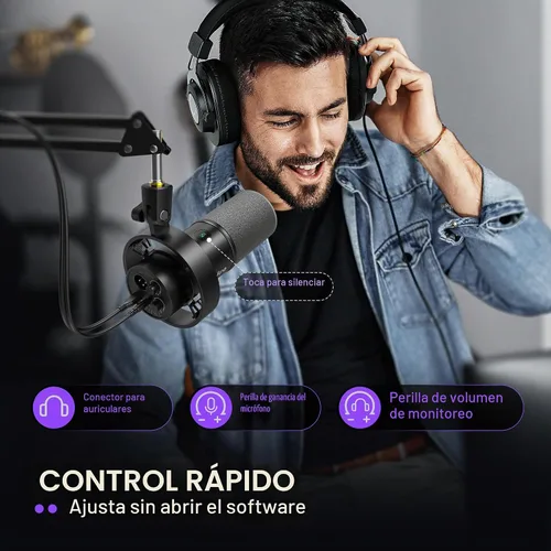 Vista 6 de FIFINE - Kit de micrófono de podcast K688, micrófono dinámico USB/XLR con brazo articulado para PC/mezclador XLR, micrófono para juegos con botón