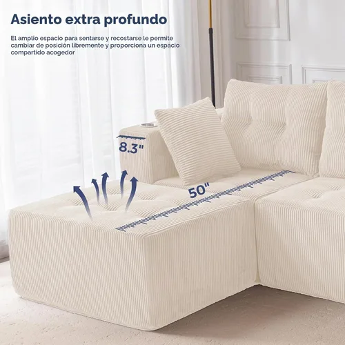 Vista 8 de MAXYOYO Sofá deshuesado, sofá modular en forma de L, sofá de 4 asientos