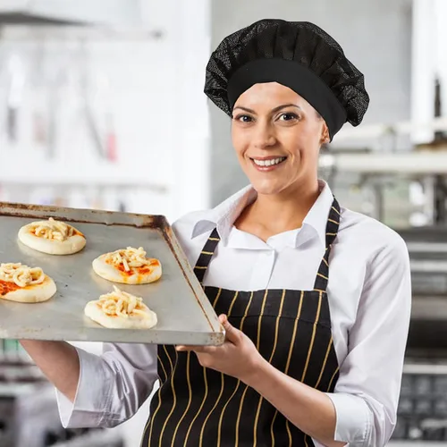 Vista 6 de Paquete de 6 gorras de chef ajustables de malla para cocinar, servicio de alimentos, redes para el cabello, red de cocina, gorro reutilizable