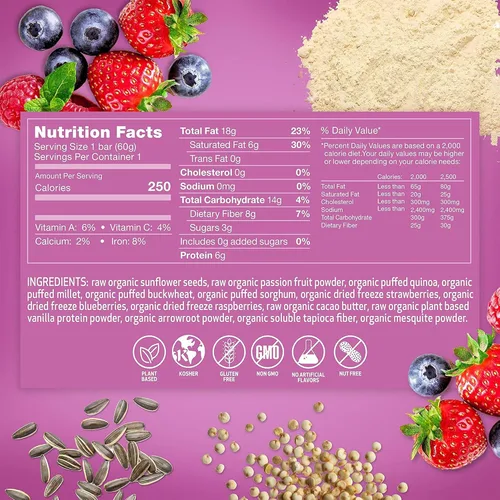 Vista 2 de Rawmantic Berry Energy Bar (12 mini barras x 2.12 oz) – Maracuyá orgánica y bayas mixtas, quinua inflada, sorgo, mijo y trigo sarraceno, sin sabores
