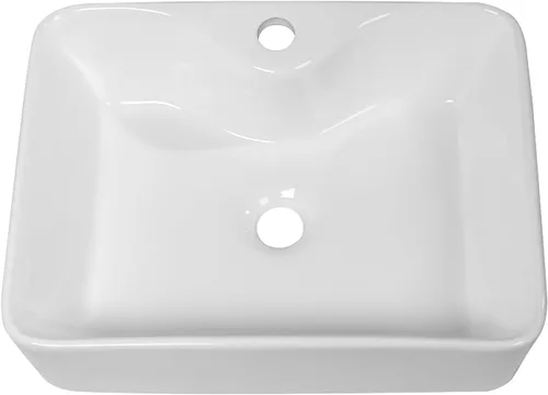 Vista 22 de Fregadero de baño de recipiente, semiempotrado, blanco y negro, 19 x 12 pulgadas, sobre encimera, fregaderos de cerámica rectangulares, encimera