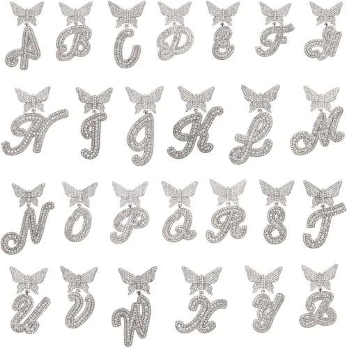 Vista 3 de Cadena de eslabones cubanos de plata para mujeres y hombres, letra inicial personalizada, collar personalizado, collar de diamantes de cadena