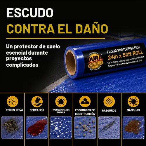 Vista 5 de Película de Protección de Suelo Dura-Gold, Rollo de 24 Pulgadas x 50 Pies, Protector de Suelo de Plástico Transparente, Protección de Suelo
