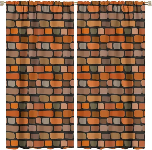Vista 28 de Cortinas opacas para pared de ladrillo, rústicas, para pared de ladrillo, naranja y rojo, impresión artística para sala de estar, dormitorio