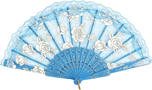 Vista 13 de TrendBox - Abanico chino de mano en encaje de rosas, diseño elegante vintage retro, plegable, para damas, para bailes de bola, 1 juego (10 colores)